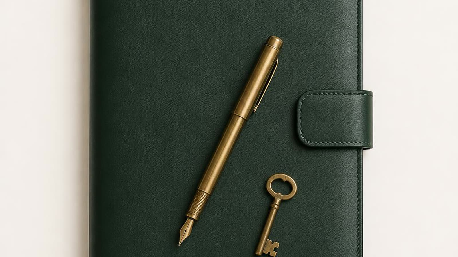 Portfolio in pelle verde con penna stilografica e chiave di casa su scrivania — simbolo delle verifiche notarili per il mutuo