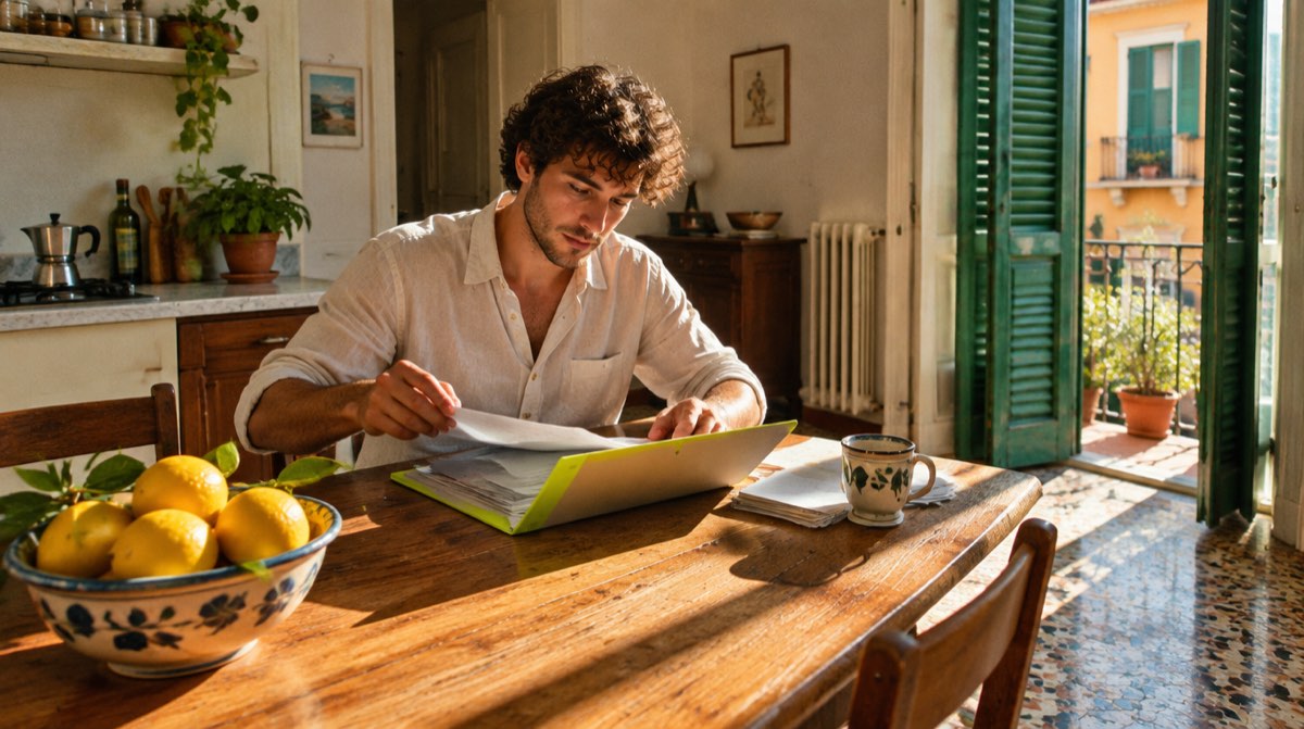 Scrivania con laptop che mostra una tabella di confronto mutui, smartphone e chiavi di casa: il tipico set del broker mutui digitale