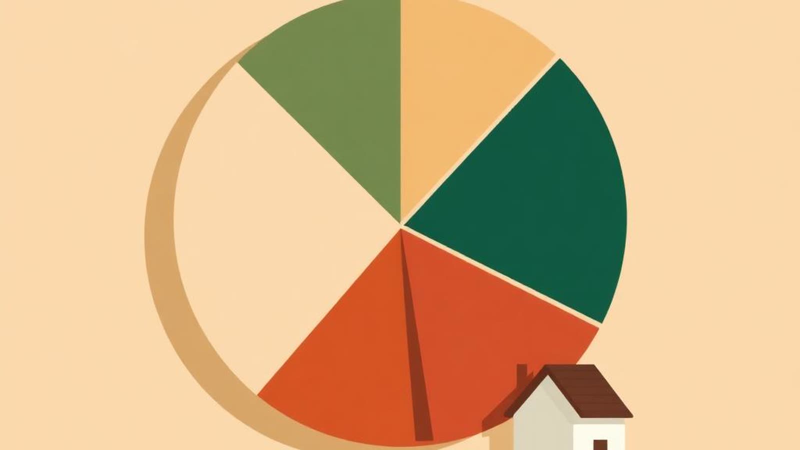 Illustrazione editoriale con grafico a torta e piccola casa — cessione del quinto e mutuo prima casa 2026