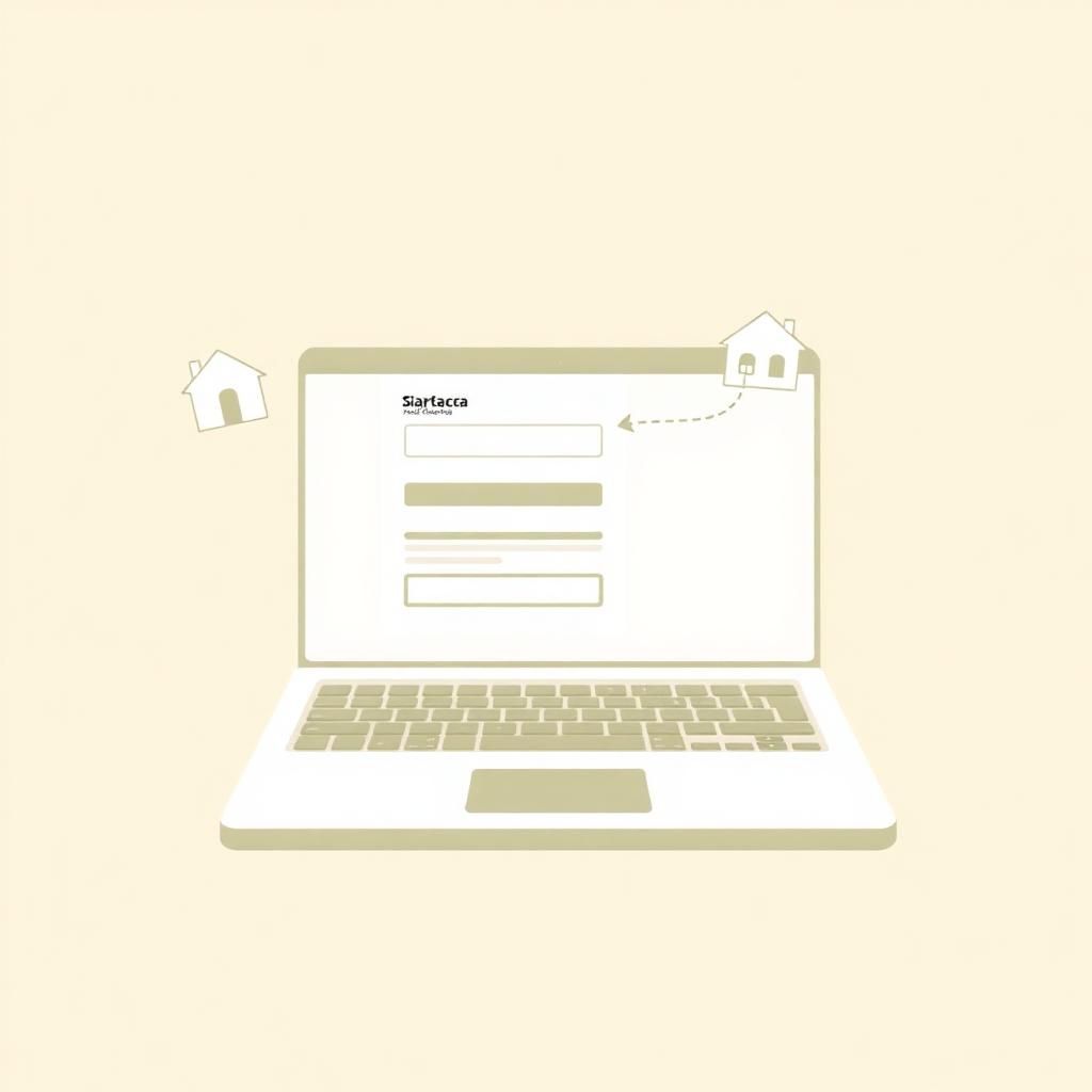 Laptop aperto su una dashboard bancaria digitale con icone di casa, firma digitale e SPID, in un ufficio moderno — mutuo online 2026