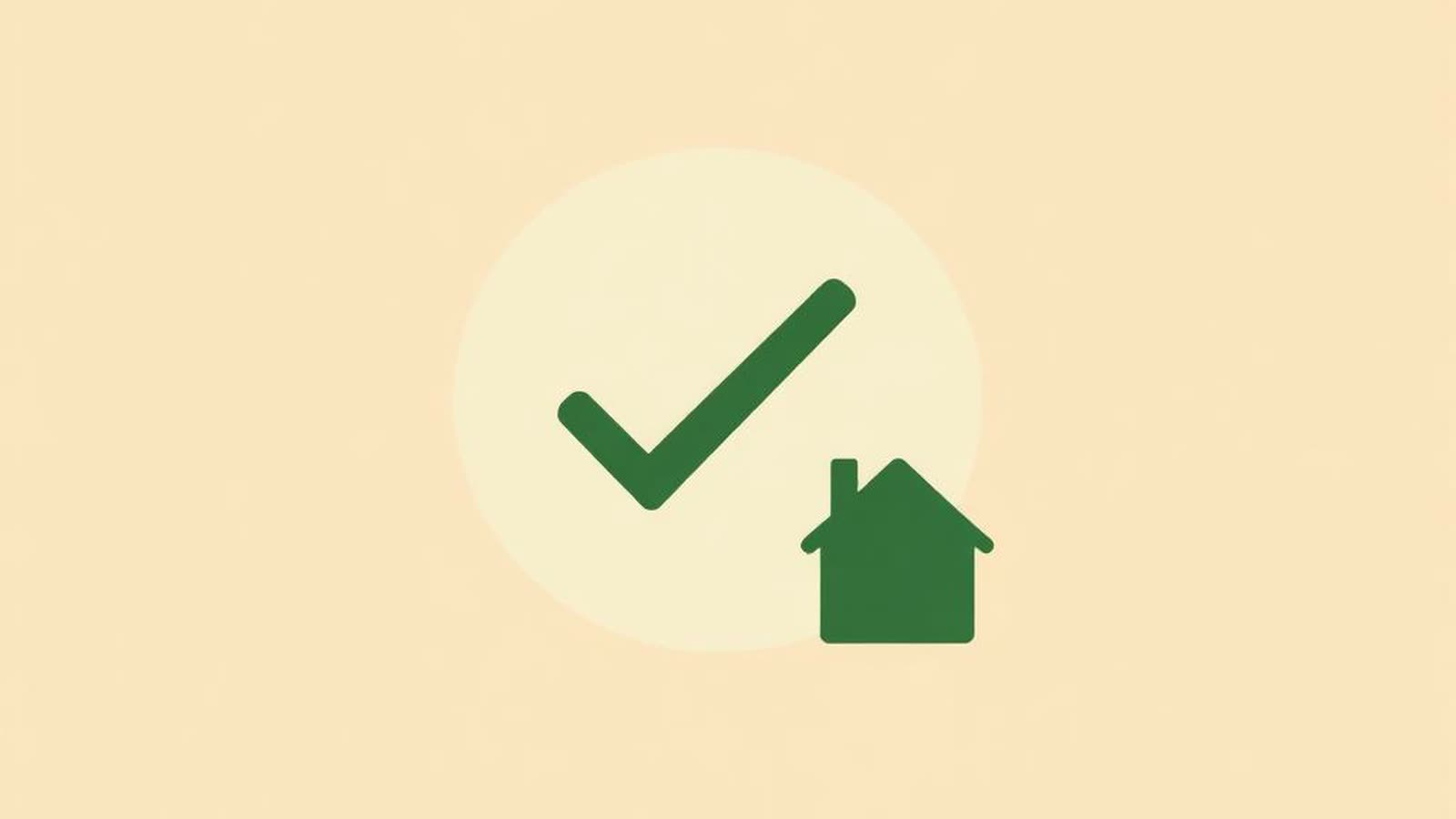 Illustrazione minimalista con checkmark verde e casa — verifica fattibilità mutuo 2026