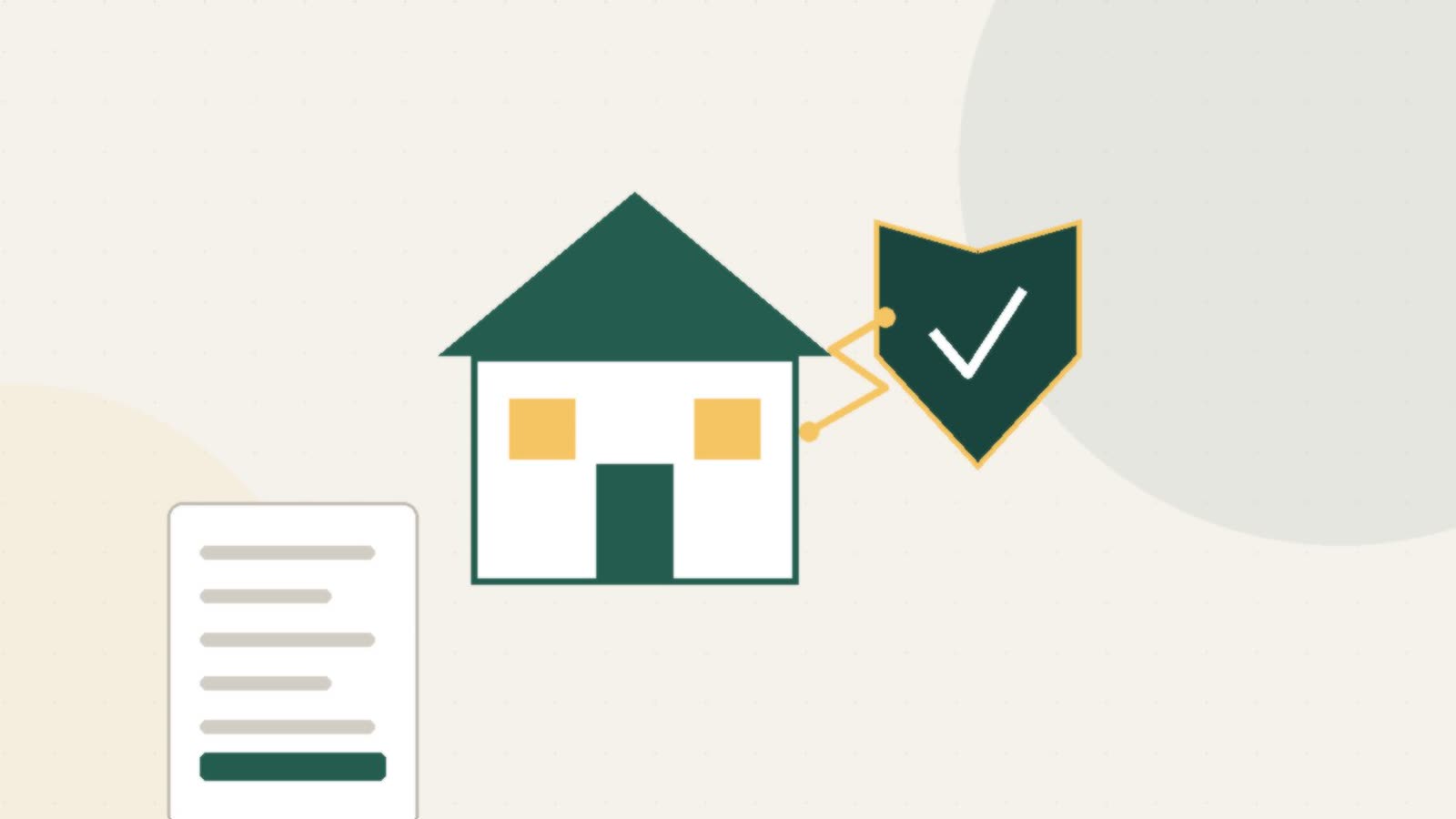 Casa protetta da uno scudo collegato a un documento contrattuale — illustrazione editoriale beige con accenti verdi e dorati sulla clausola di tolleranza del mutuo