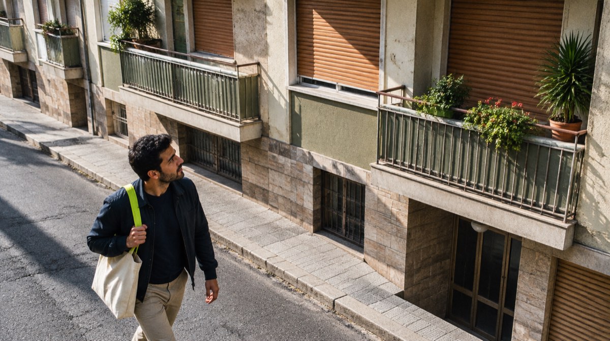 Coppia seduta sul pavimento di una casa nuova, disimballando scatoloni e guardando il laptop insieme