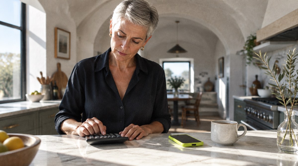 Coppia al tavolo di casa calcola il budget mensile per una rata di mutuo da 500 euro