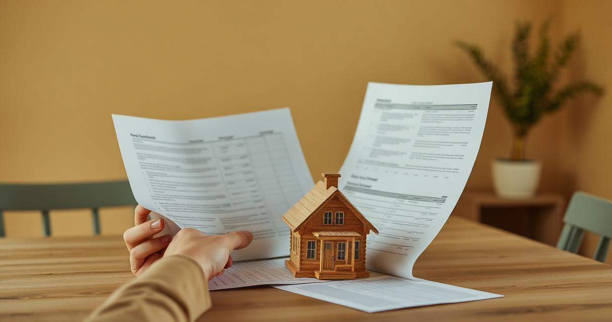 Persona che esamina documenti finanziari e modellino di casa sul tavolo di cucina — mutuo prima casa da disoccupato con NASpI 2026