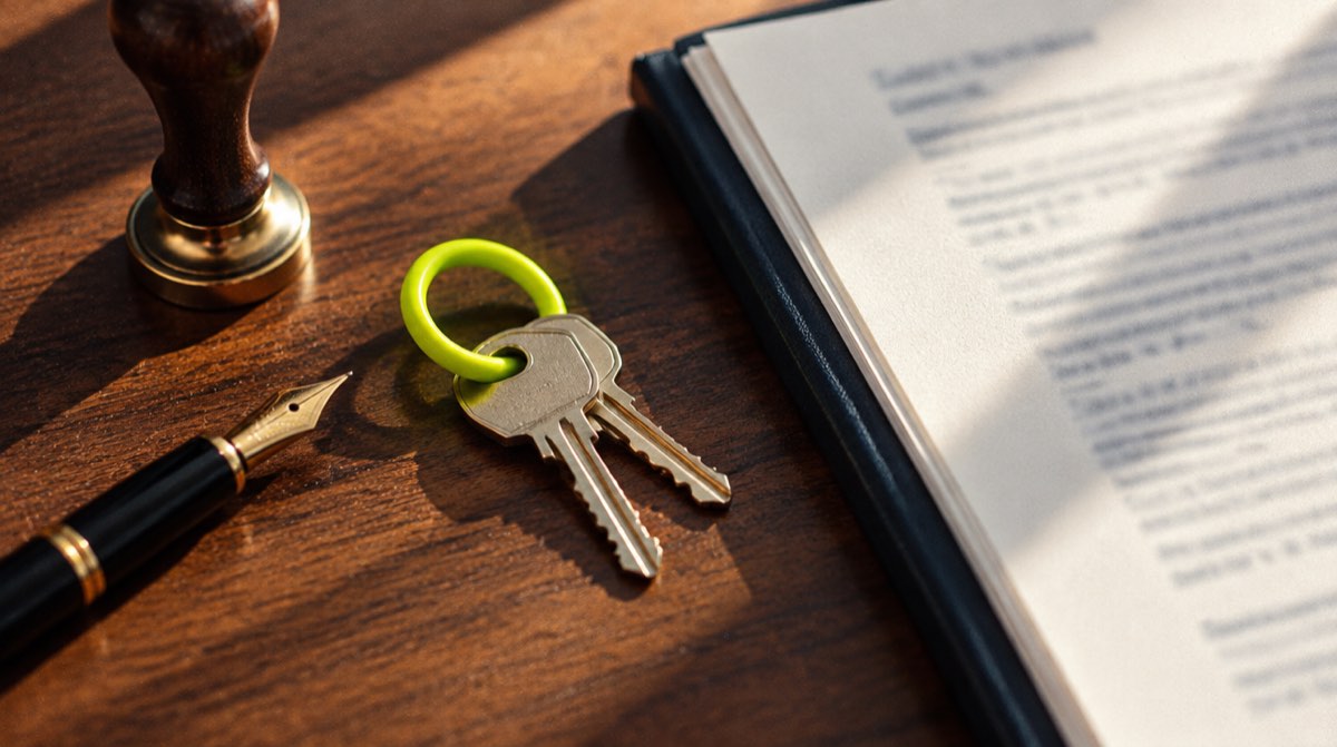 Contratto preliminare di compravendita firmato su una scrivania in legno con penna e chiavi di casa