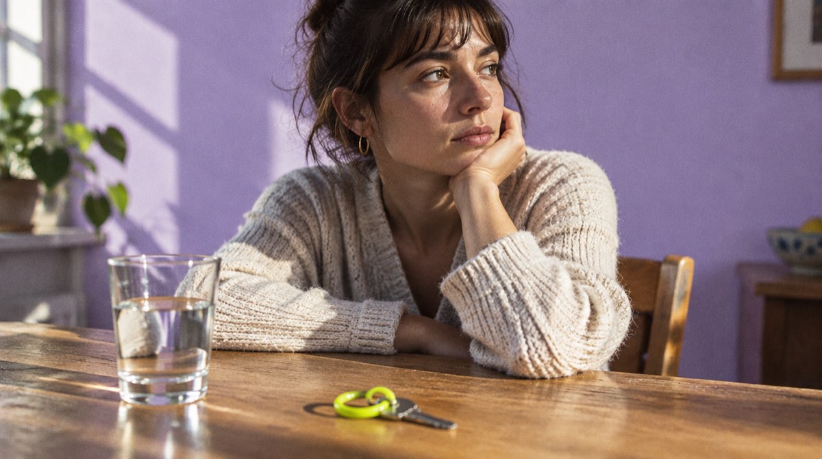Due fedi nuziali appoggiate davanti a due modellini di casa in legno su un piano chiaro