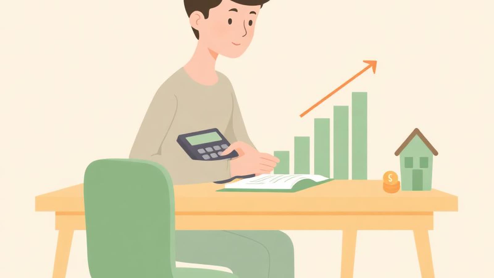 Persona che calcola con calcolatrice e foglio la rata sostenibile e il capitale massimo del mutuo con stipendio di 1.500 euro netti
