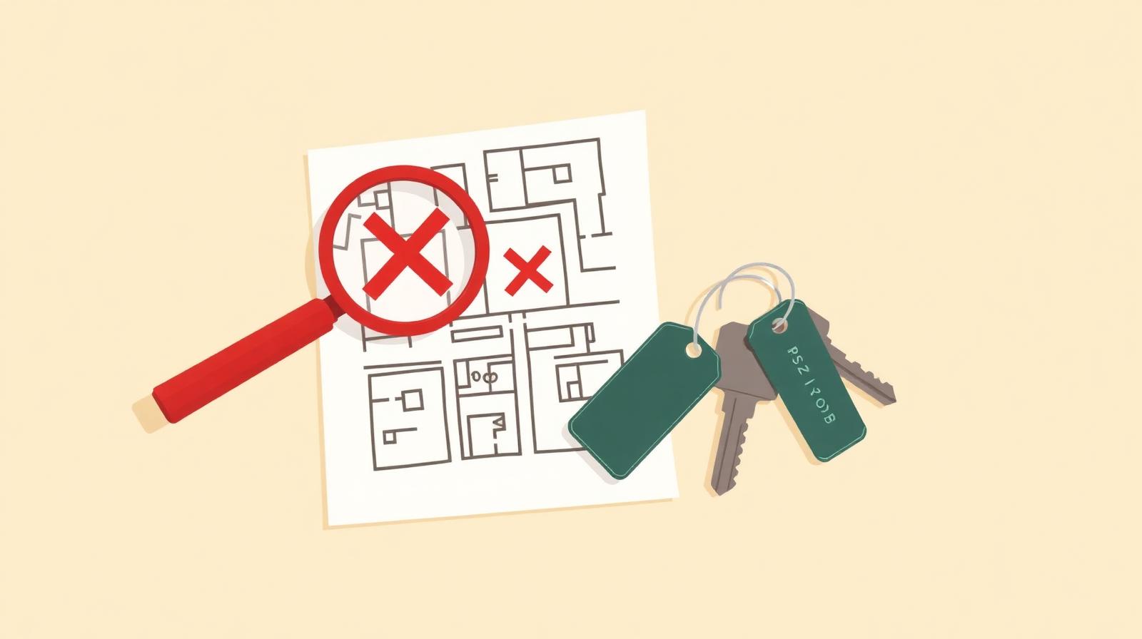 Planimetria catastale con lente d'ingrandimento e mismatch — difformità scoperta dopo il rogito
