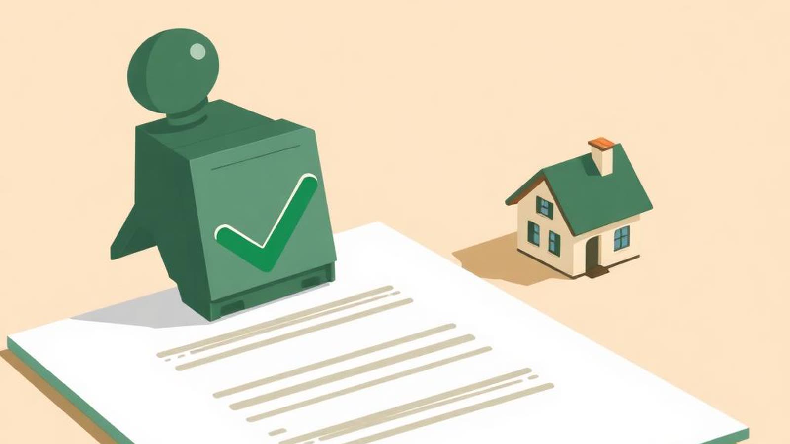 Timbro verde di approvazione su documento di pre-delibera mutuo con modellino di casa — guida 2026