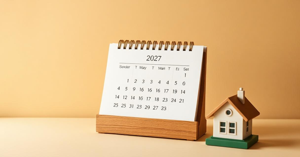 Due percorsi paralleli su un calendario, uno breve di pochi giorni e uno lungo di diversi mesi, con simboli di interessi bancari — illustrazione beige con accenti verdi