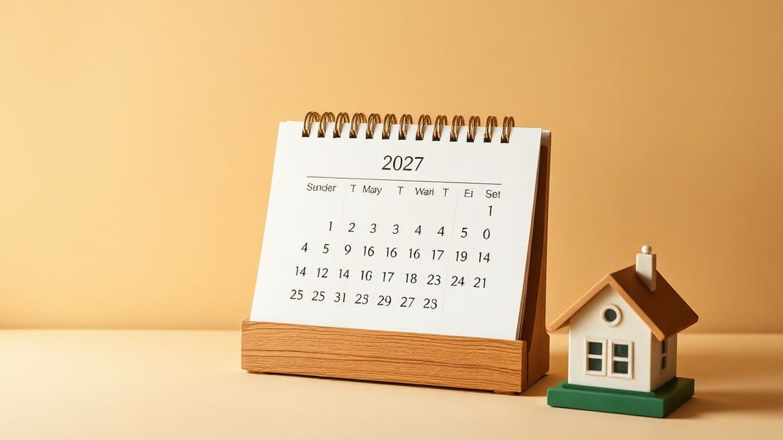 Due percorsi paralleli su un calendario, uno breve di pochi giorni e uno lungo di diversi mesi, con simboli di interessi bancari — illustrazione beige con accenti verdi