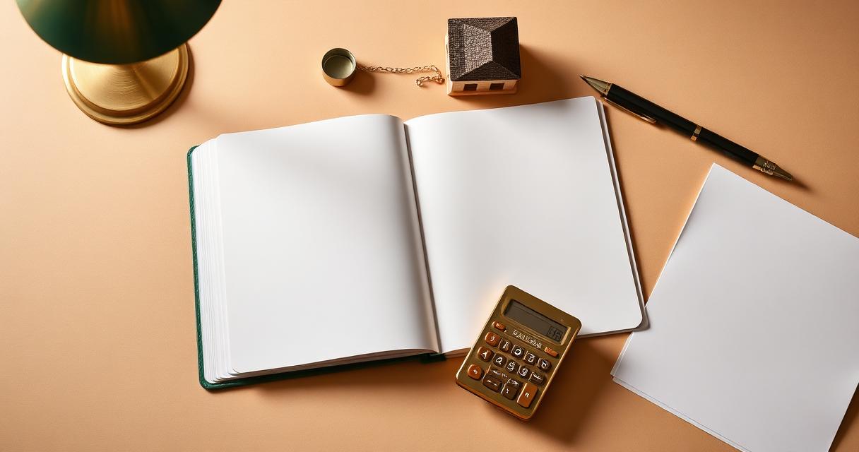 Scrivania di un consulente mutui in Italia con quaderno aperto, calcoli a mano di rata mensile in base allo stipendio (2.000€ stipendio, 700€ rata max, 150.000€ mutuo), calcolatrice, banconote in euro e piccola casa in legno