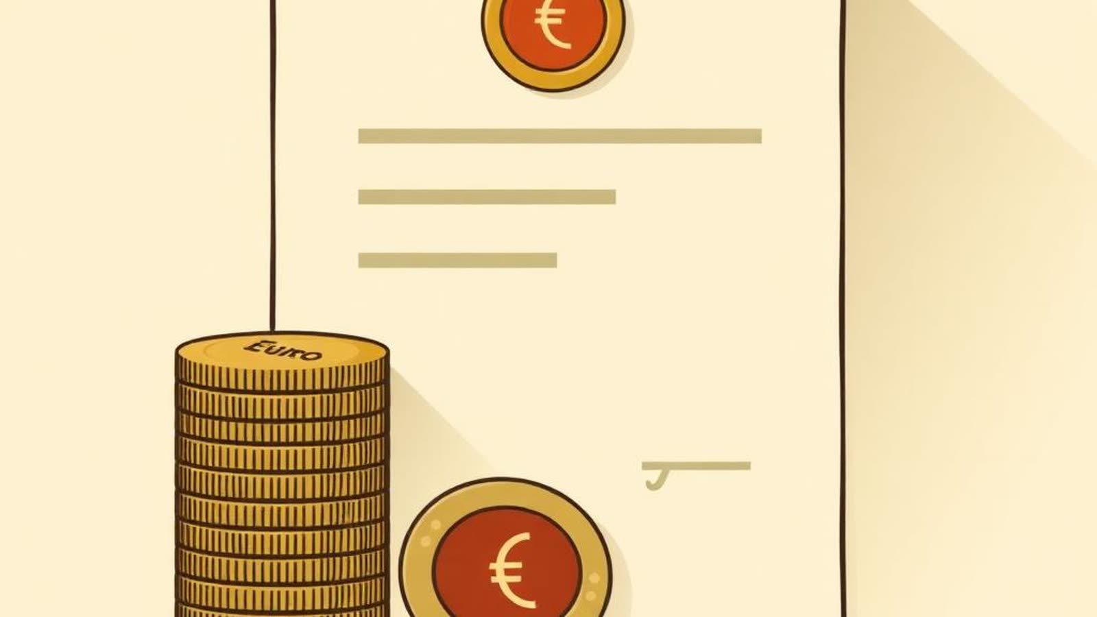 Illustrazione editoriale flat in tonalità beige e verde che mostra un documento notarile con simboli di euro, rappresentando il costo della RNP per il mutuo 2026