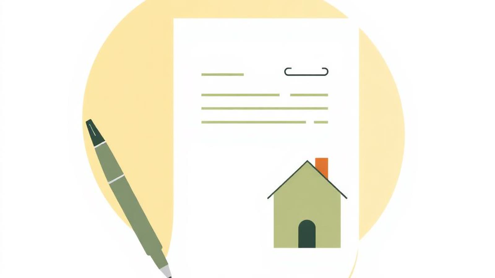 Modulo bancario con penna verde e casa stilizzata — sospensione mutuo cointestato firma di tutti i cointestatari 2026