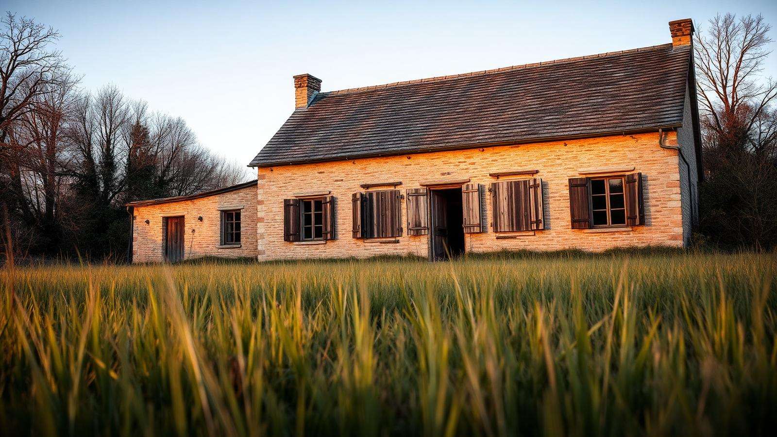 Vecchia casa di pietra in campagna con erba alta davanti, immagine che richiama l'usucapione di un immobile